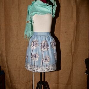 J. Crew Light Blue Palm Print Mini Skirt